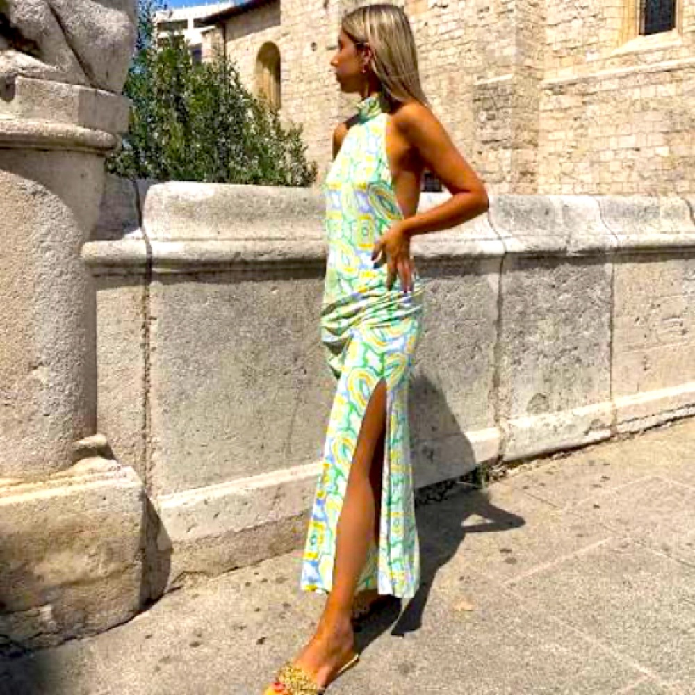 Zara Print Midi Dress in Oyster White